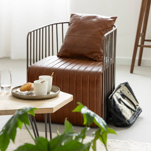 Fauteuil en cuir marron et métal Zora - Fauteuil - Assise - Produits