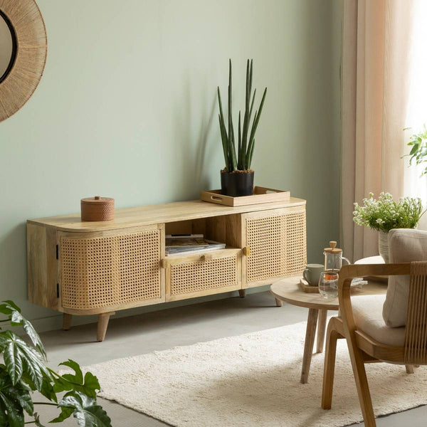 Palma mango wood and cane TV cabinet