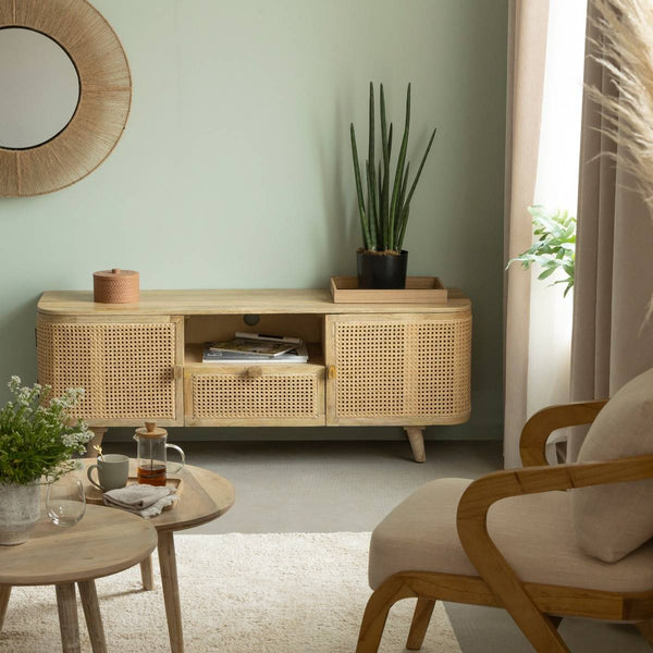 Palma mango wood and cane TV cabinet