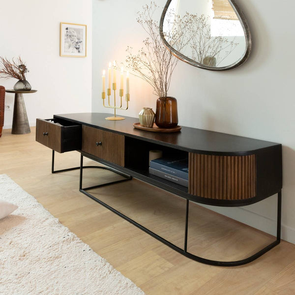 Ysé rounded mango wood and metal TV cabinet
