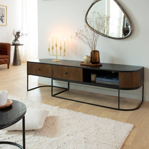 Ysé rounded mango wood and metal TV cabinet