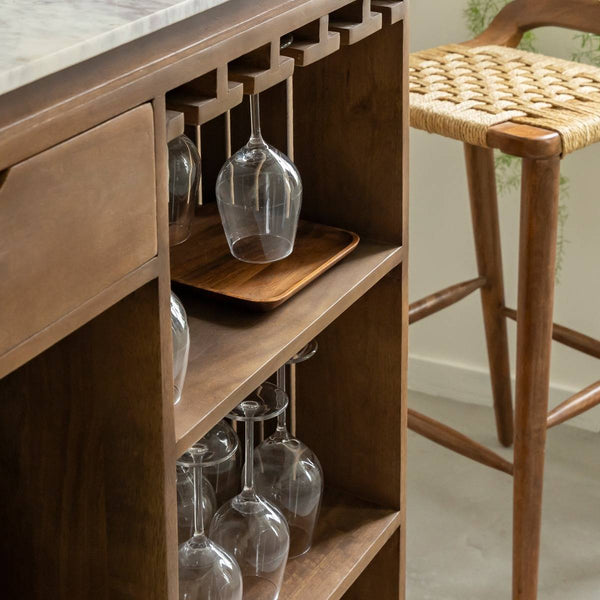 Bar in mango wood and Siena white marble