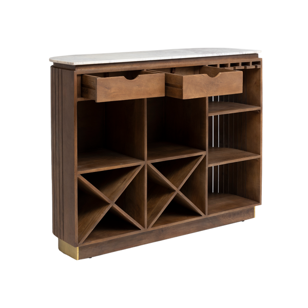 Bar in mango wood and Siena white marble