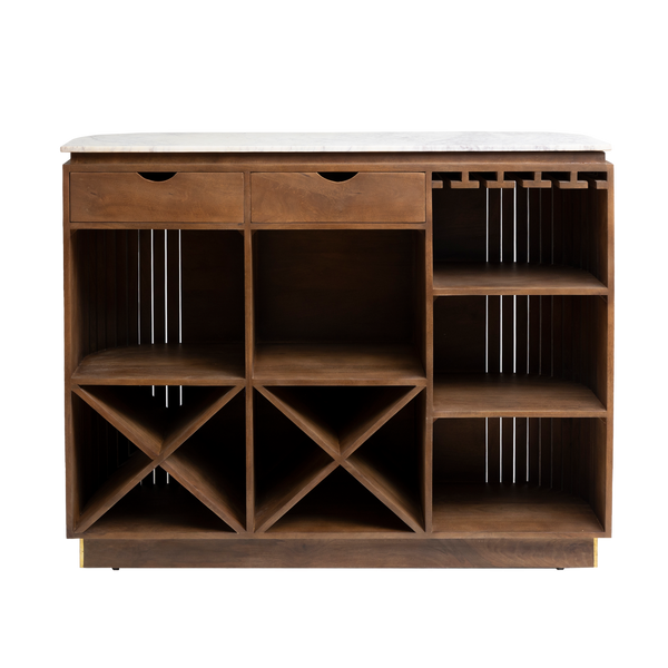 Bar in mango wood and Siena white marble