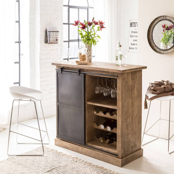 Helsinki brushed mango wood and metal bar cabinet