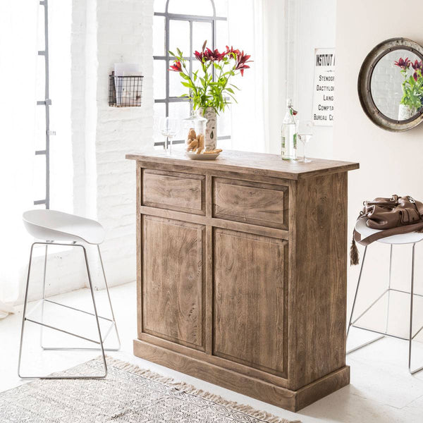 Helsinki brushed mango wood and metal bar cabinet