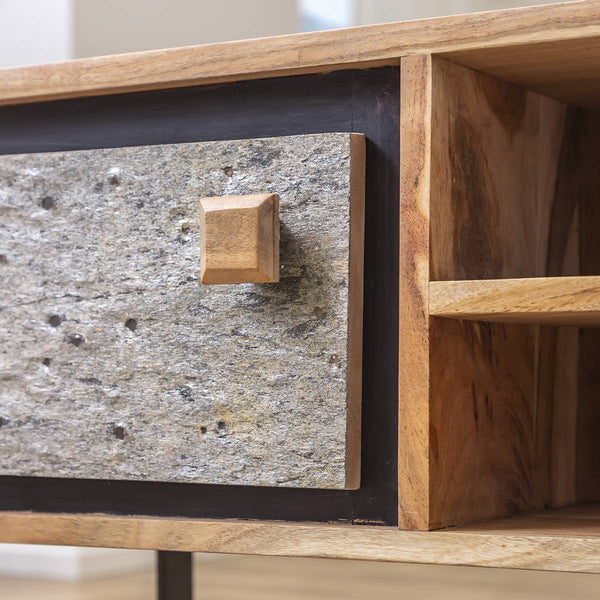 TV cabinet in acacia wood and Como stone