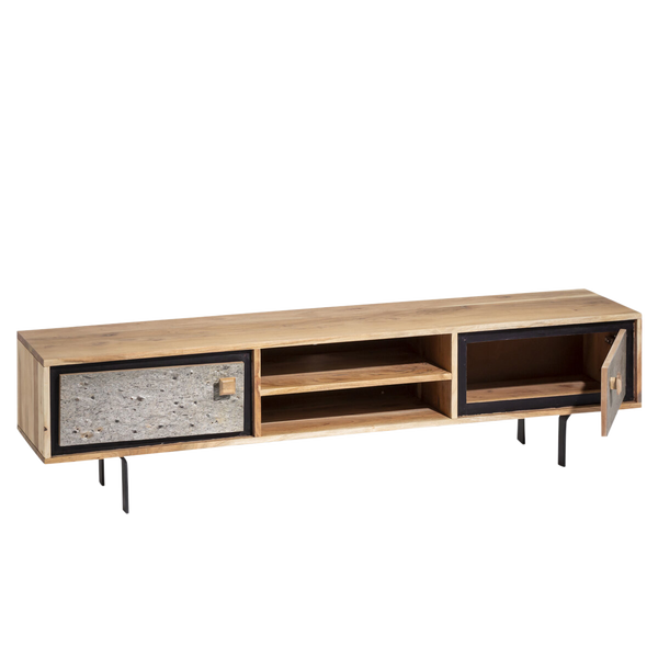 TV cabinet in acacia wood and Como stone