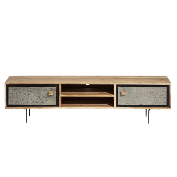 TV cabinet in acacia wood and Como stone