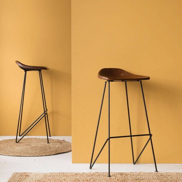 Archi Brown Leather Bar Stool