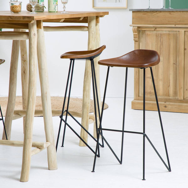 Archi Brown Leather Bar Stool