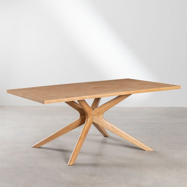 Rectangular Dining Table Set (180x90 cm) Arnaiz And 4 Chairs with Armrests in Fresno Wood and Rattan Lali Style