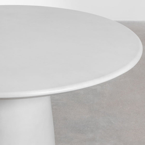 Set of round cement table (Ø120 cm) Noemi and 4 dining chairs in oak wood and braided rope Mara