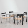 Set of round cement table (Ø120 cm) Noemi and 4 dining chairs in oak wood and braided rope Mara