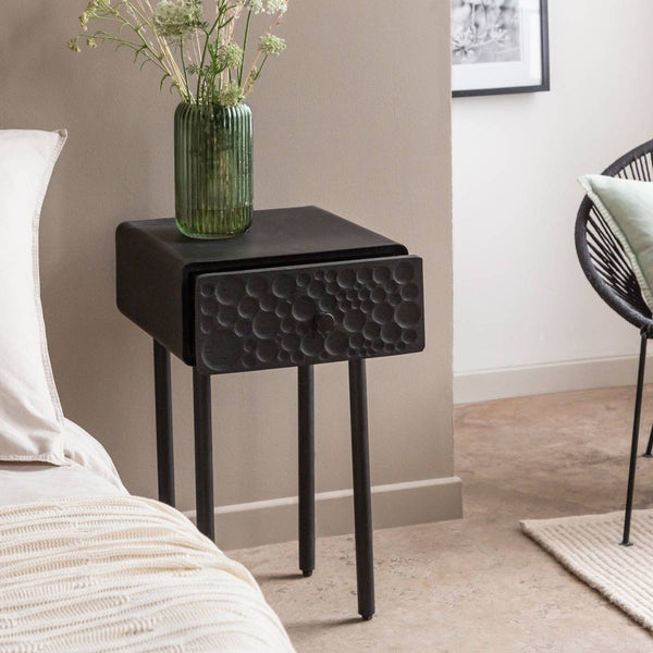 Liv mango wood and metal bedside table