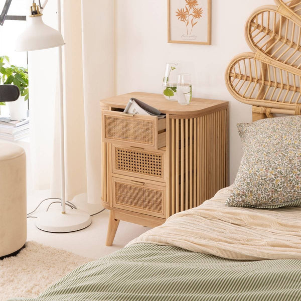 Guido bedside table in cane and pine wood