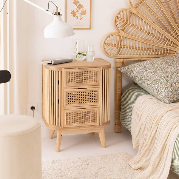 Guido bedside table in cane and pine wood
