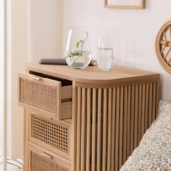 Guido bedside table in cane and pine wood