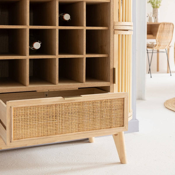 Guido pine and cane bar cabinet