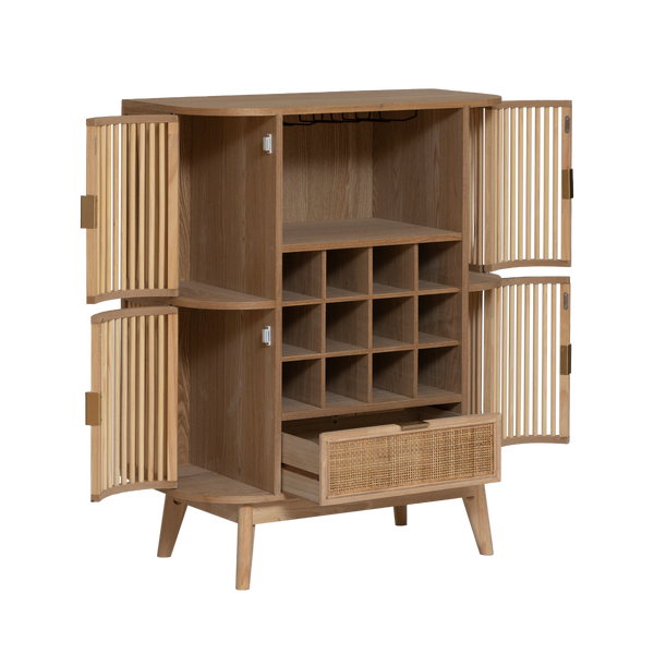 Guido pine and cane bar cabinet