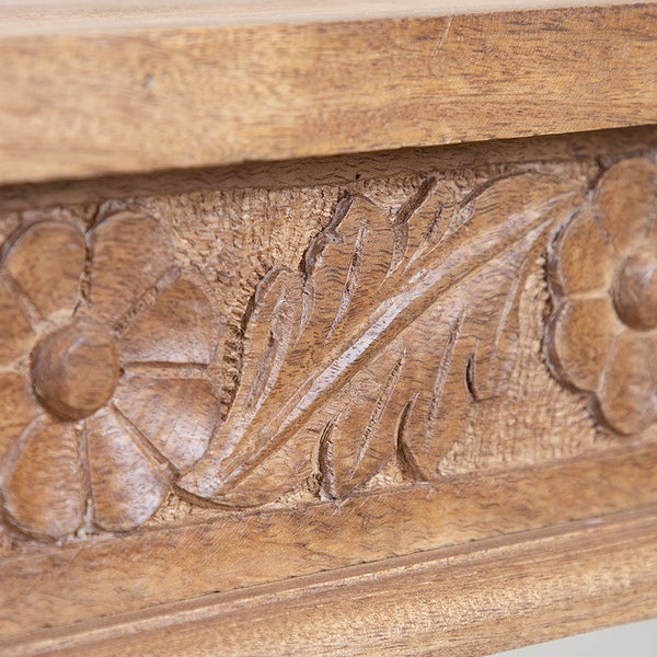 Rectangular Table Set in Mango Wood Taraz (160x90 cm) and 6 Dining Chairs in Fabric Sunna