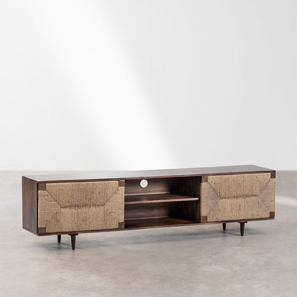 Evans 200x40 cm TV unit in mango wood and jute