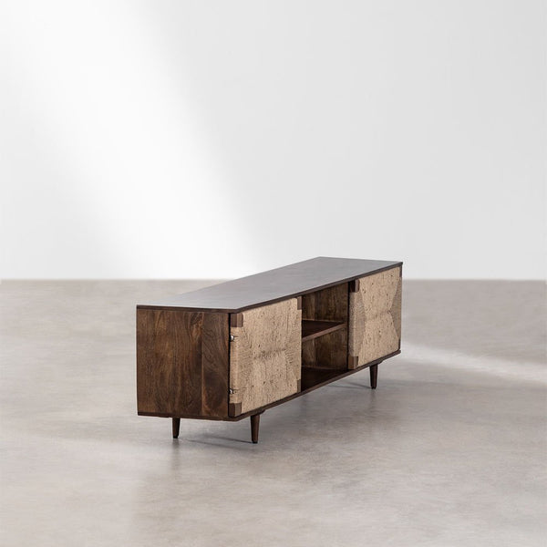 Evans 200x40 cm TV unit in mango wood and jute