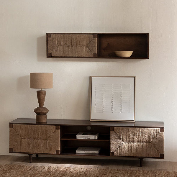 Evans 200x40 cm TV unit in mango wood and jute