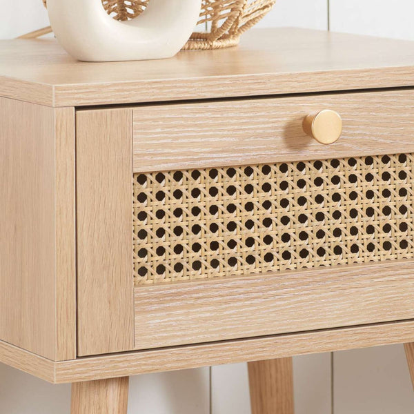 Birlea Oak Croxley Rattan 1 Drawer Bedside Table