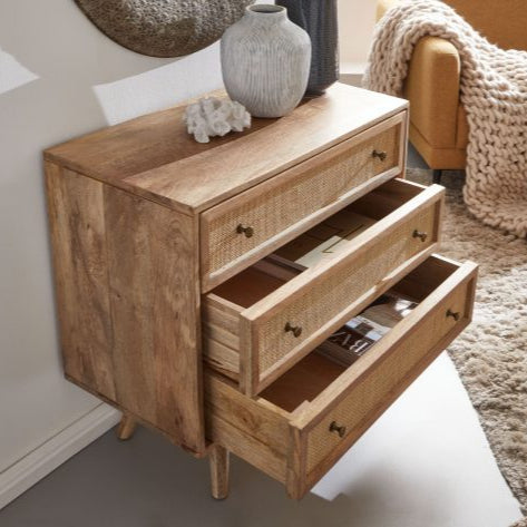 Weisel Mango Wood Cane Chest of Drawers 31.5x16x29.5 Inch