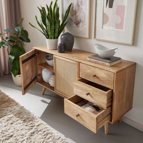 Weisel Mango Wood Cane Sideboard 55x15.7x29.5 Inch
