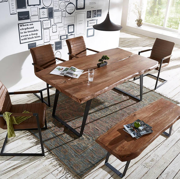 Elementary Modern Live Edge Acacia Dining Table Set - Duraster