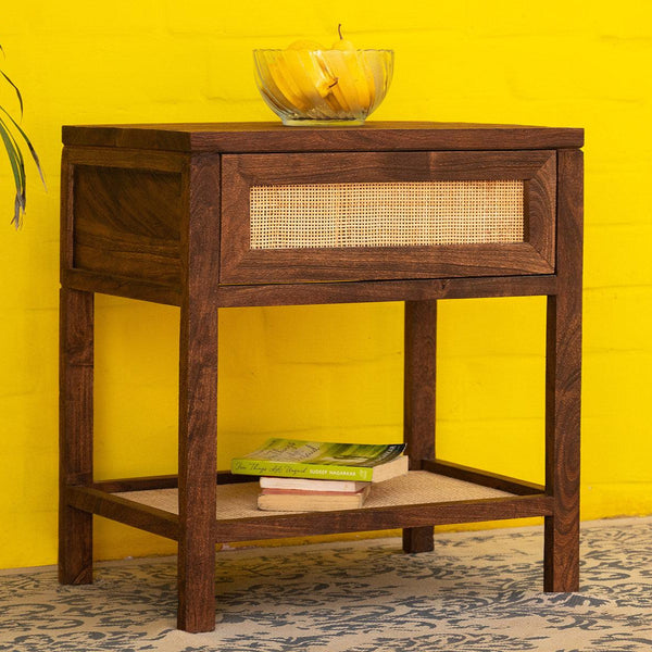 Rotterdam Stylish Acacia wood Cane Side table#2 - Duraster