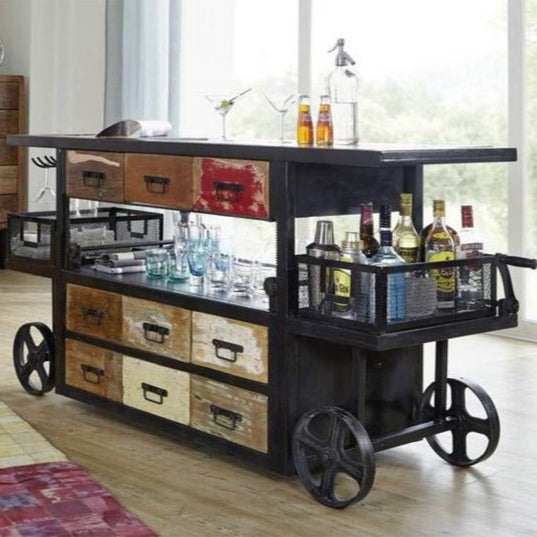 Bar reclaimed wood 168x56x85 multi-colored lacquered INDUSTRIAL #17