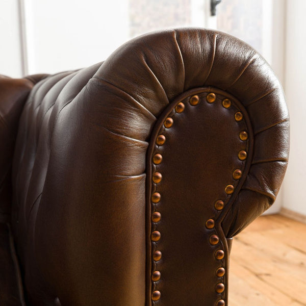 4-seater sofa, real leather, 274x82x75, brown, CHESTERFIELD #104