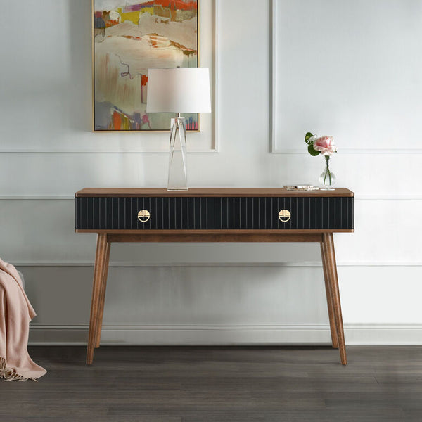 Jakob Walnut and Black Wood Console Table with Drawers