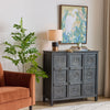 Shimla Distressed Black Carved Wood Medallion Storage Cabinet