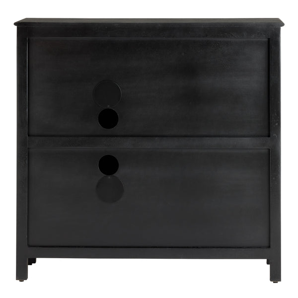 Shimla Distressed Black Carved Wood Medallion Storage Cabinet