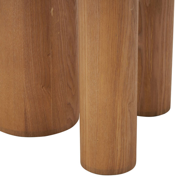 Vesper Round Beige Travertine and Wood End Table