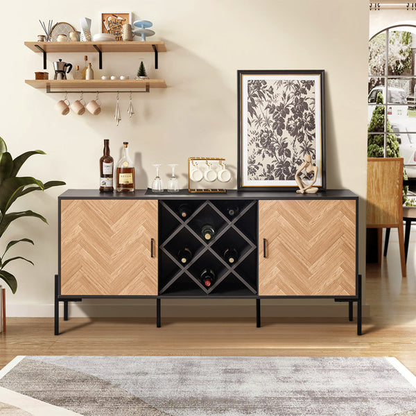 63" Wine Bar Cabinet with Wine Racks and 2 Side Cabinets