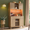 72" Wine Bar Cabinet, Modern Wood Coffee Bar Cabinet with LED Lights - N/A