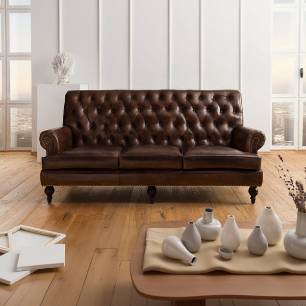 Petre Leather Chesterfield Three Seater Sofa