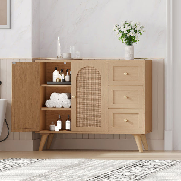 Aimani 37.4'' Sideboard, Buffet Cabinet with Door and 3 Drawers, Rattan Floor Storage Cabinet for Dining Room, Living Room