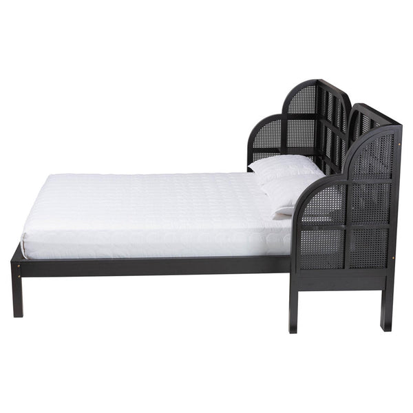 Baxton Studio Cascadia Mid-Century Modern Ebony Wood Wingback Platform Bed
