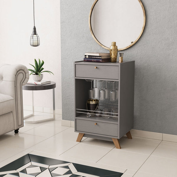 Boahaus Belfast Mini Bar Cabinet, 1-Shelf, 1-Drawers, Cup Holder