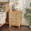 COZAYH 3-Drawer Farmhouse Dresser with Handicraft Wood Ring Motif, Rustic Nightstand Wooden Finish, Boho, Natural Wood