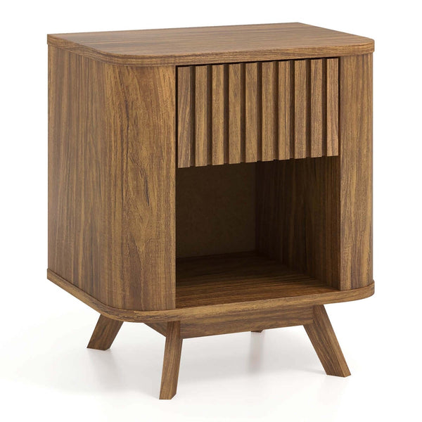 Costway 1/2 PCS Wood Nightstand with Drawer & Open Shelf Storage Home