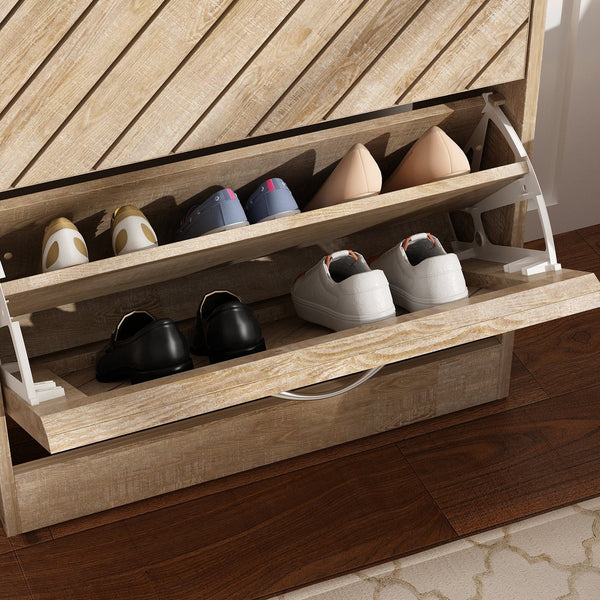 Timechee 8 Pair Shoe Storage Cabinet with 2 Drawers, Wood Color