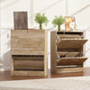 Timechee 8 Pair Shoe Storage Cabinet with 2 Drawers, Wood Color