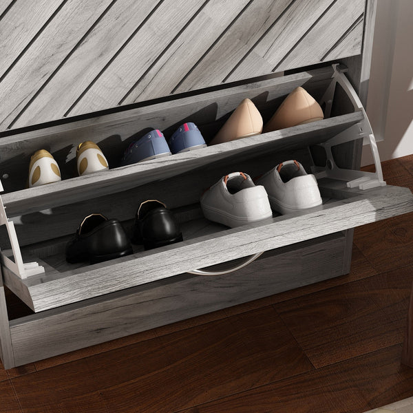 Timechee 8 Pair Shoe Storage Cabinet with 2 Drawers, Wood Color